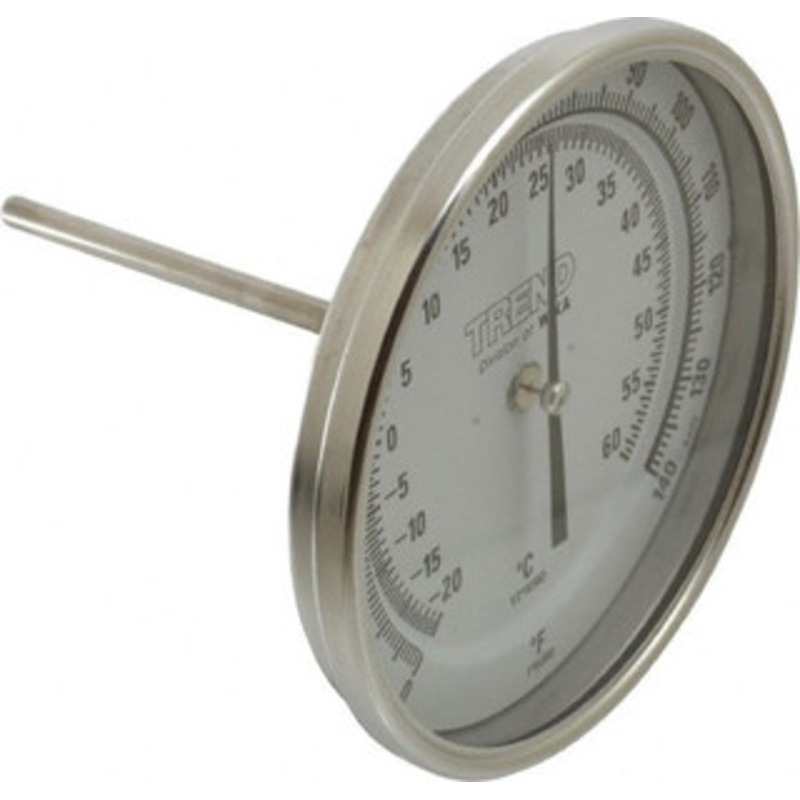 WIKA 4 Stem, 0 to 140 F Bi-Metal Thermometer Back Connected, 1% Accurate, Stainless Steel 50040A004G4 – 56428931