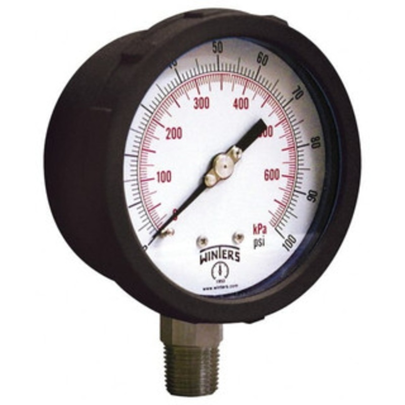 Winters Instruments 4 Dial, 1/4 Thread, 30-0-100 Scale Range, Pressure Gauge Lower Connection Mount, Accurate to 1% of Scale PCC1023C3Y4SGC – 55193320