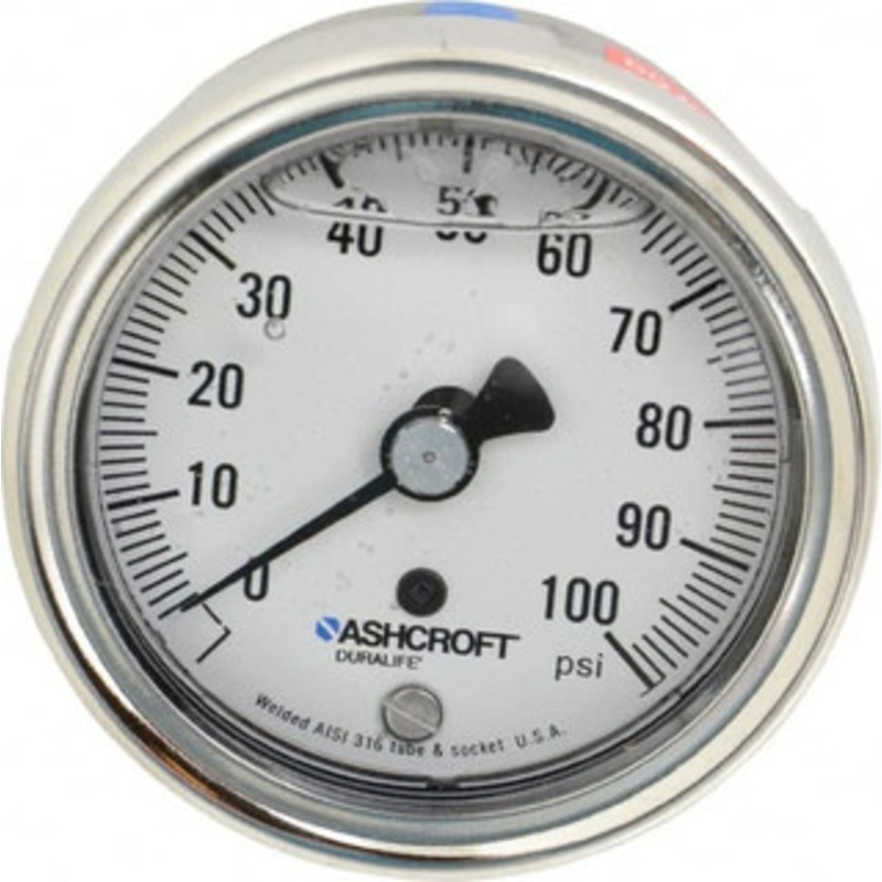 Ashcroft 2-1/2 Dial, 1/4 Thread, 0-100 Scale Range, Pressure Gauge Center Back Connection Mount, Accurate to 1% of Scale 94905 – 56480890