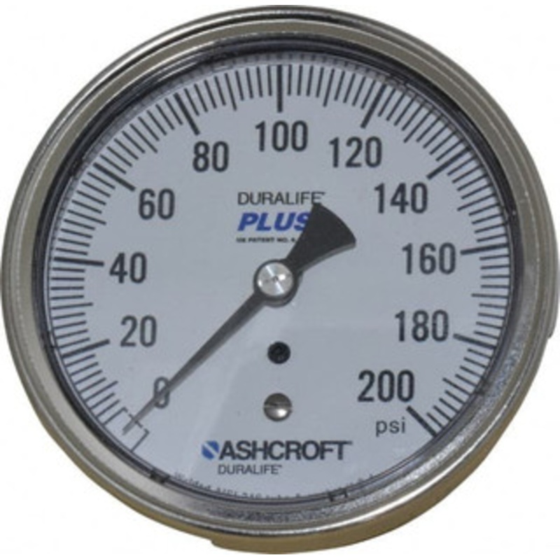 Ashcroft 3-1/2 Dial, 1/4 Thread, 0-200 Scale Range, Pressure Gauge Center Back Connection Mount, Accurate to 1% of Scale 83190XLL – 75009043