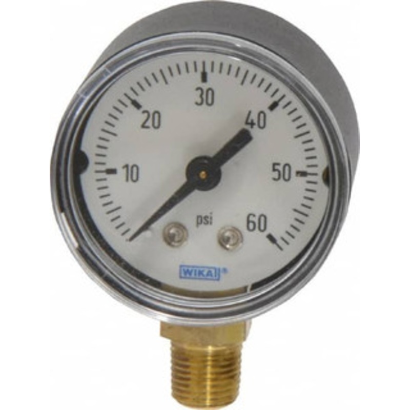 WIKA 1-1/2 Dial, 1/8 Thread, 0-60 Scale Range, Pressure Gauge Lower Connection Mount, Accurate to 3-2-3% of Scale 9747249 – 65320210