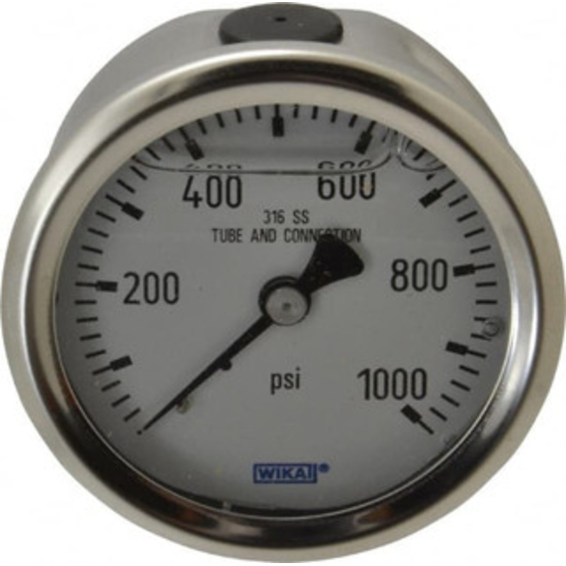 WIKA 2-1/2 Dial, 1/4 Thread, 0-1,000 Scale Range, Pressure Gauge Center Back Connection Mount, Accurate to 1.5% of Scale 9833183 – 56454838