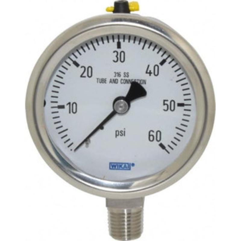 WIKA 2-1/2 Dial, 1/4 Thread, 0-60 Scale Range, Pressure Gauge Lower Connection Mount, Accurate to 1.5% of Scale 9768718 – 56452261