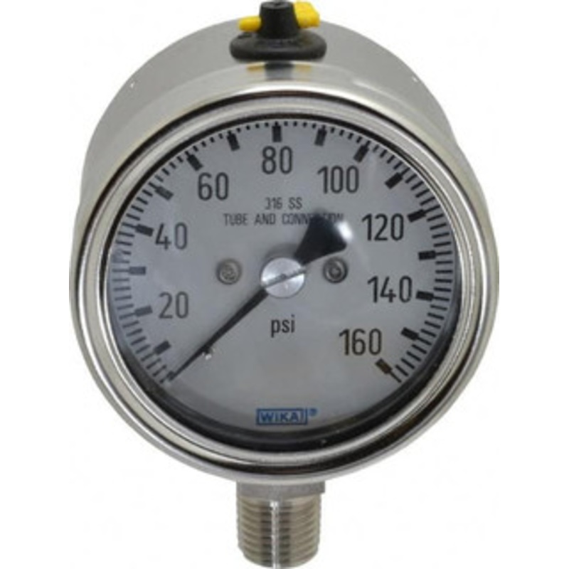 WIKA 2-1/2 Dial, 1/4 Thread, 160 Scale Range, Pressure Gauge Lower Connection Mount, Accurate to 2-1-2% of Scale 9251642 – 63151518