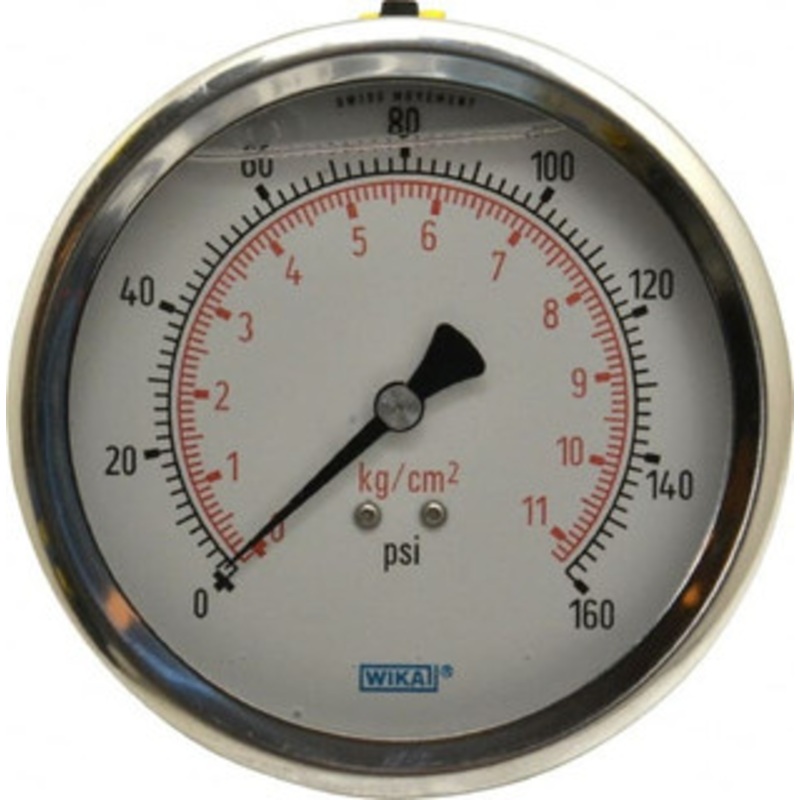 WIKA 4 Dial, 1/4 Thread, 0-160 Scale Range, Pressure Gauge Lower Back Connection Mount, Accurate to 1% of Scale 9694272 – 56454242
