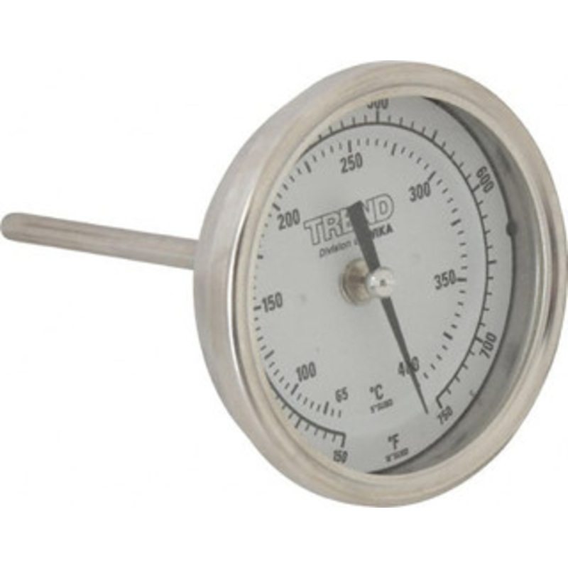 WIKA 4 Stem, 150 to 750 F Bi-Metal Thermometer Back Connected, 1% Accurate, Stainless Steel 30040A011G4 – 56426646