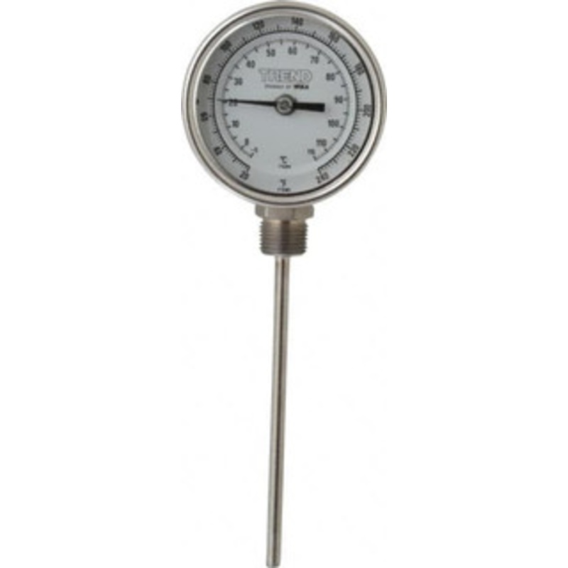 WIKA 6 Stem, 20 to 240 F Bi-Metal Thermometer Bottom Connected, 1% Accurate, Stainless Steel 31060A007G4 – 56431133