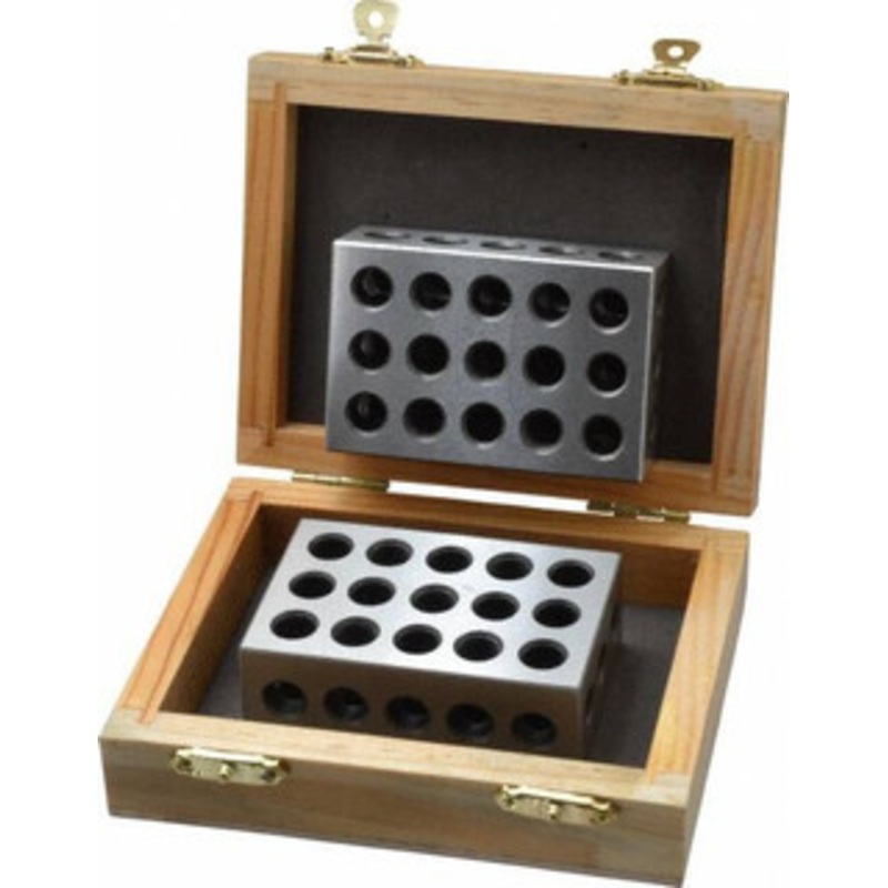 Fowler 0.0003 Squareness Per Inch, Hardened Steel, 1-2-3 Block with 31 Hole Setup Block 0.0002 Inch Overall Tolerance, 5/16 – 18 Inch Tapped Hole Size, 58-60 HRC Hardness, Sold As Matched Pair 52-439-031 – 63722003