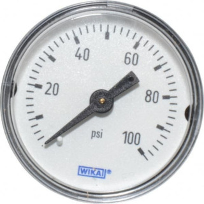 WIKA 1-1/2 Dial, 1/8 Thread, 0-100 Scale Range, Pressure Gauge Center Back Connection Mount, Accurate to 3-2-3% of Scale 9690234 – 75209395