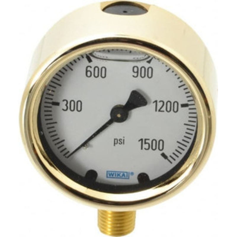 WIKA 2-1/2 Dial, 1/4 Thread, 0-1,500 Scale Range, Pressure Gauge Lower Connection Mount, Accurate to 1.5% of Scale 9310789 – 56455843