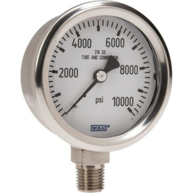 WIKA 2-1/2 Dial, 1/4 Thread, 0-10,000 Dry, Scale Range, Pressure Gauge Lower Connection Mount, Accurate to 1.5% of Scale 9768599 – 56452386