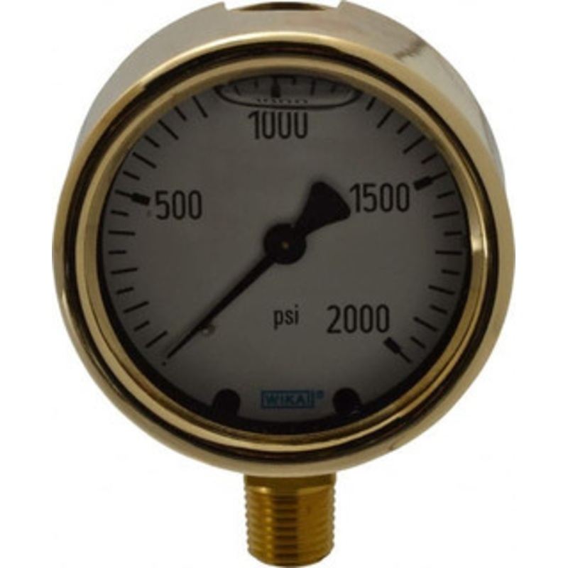 WIKA 2-1/2 Dial, 1/4 Thread, 0-2,000 Scale Range, Pressure Gauge Lower Connection Mount, Accurate to 1.5% of Scale 9310797 – 56455850