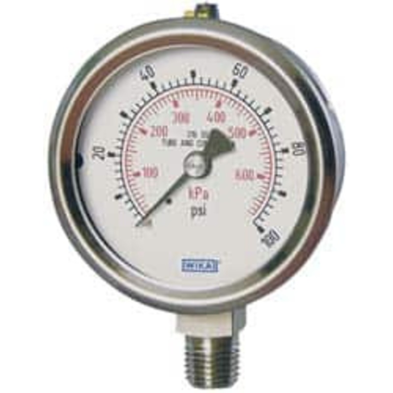WIKA 2-1/2 Dial, 1/4 Thread, 0-600 Scale Range, Pressure Gauge Lower Connection Mount, Accurate to 2-1-2% of Scale 4348881 – 63148472