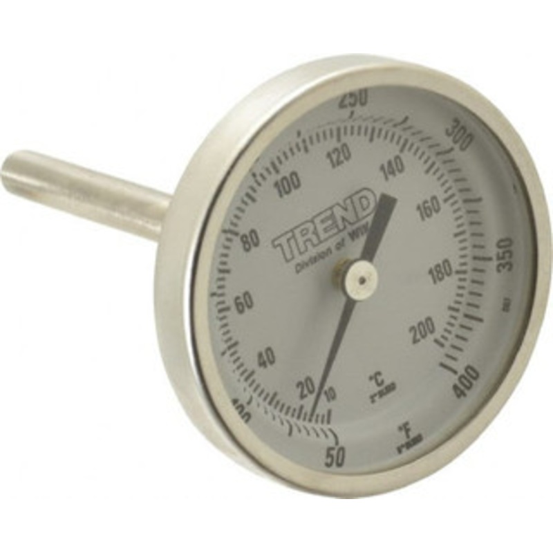 WIKA 2-1/2 Stem, 50 to 400 F Bi-Metal Thermometer Back Connected, 1% Accurate, Stainless Steel 20025A009G2 – 56440282