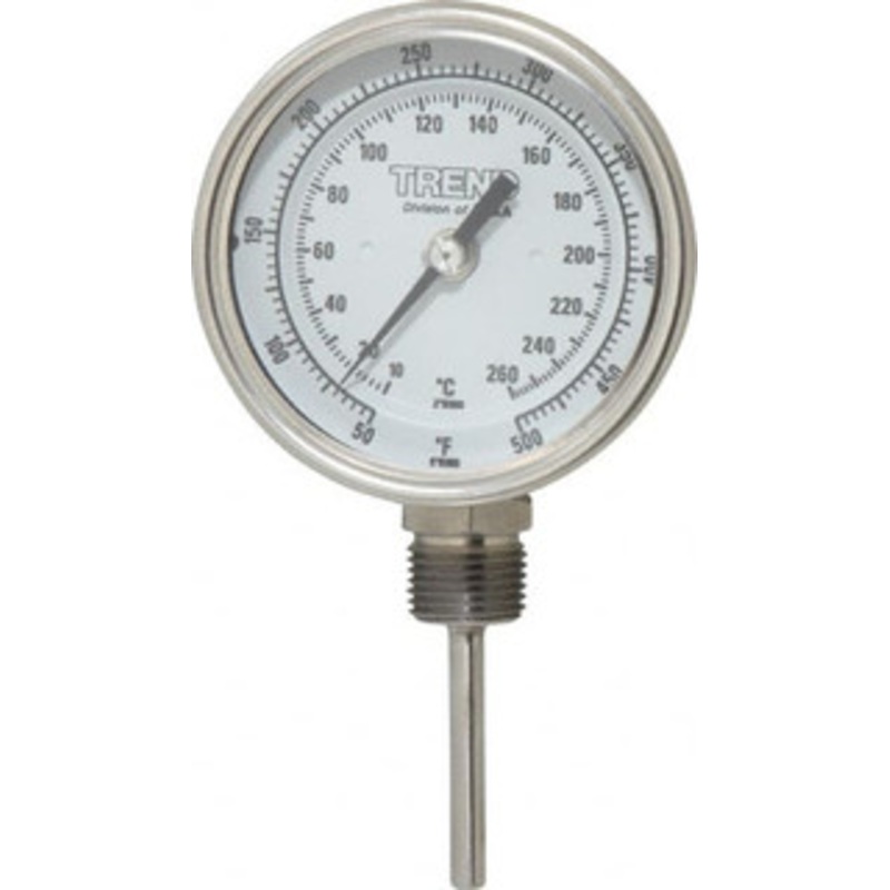 WIKA 2-1/2 Stem, 50 to 500 F Bi-Metal Thermometer Bottom Connected, 1% Accurate, Stainless Steel 31025A010G4 – 56430929