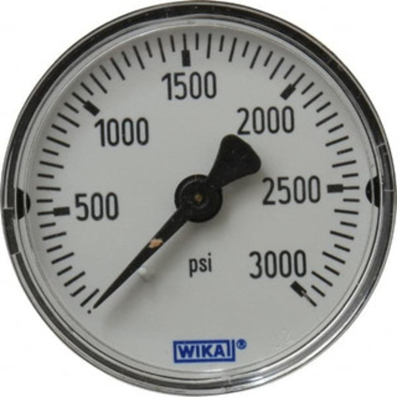 WIKA 2 Dial, 1/4 Thread, 0-3,000 Scale Range, Pressure Gauge Center Back Connection Mount, Accurate to 3-2-3% of Scale 4253361 – 63146500