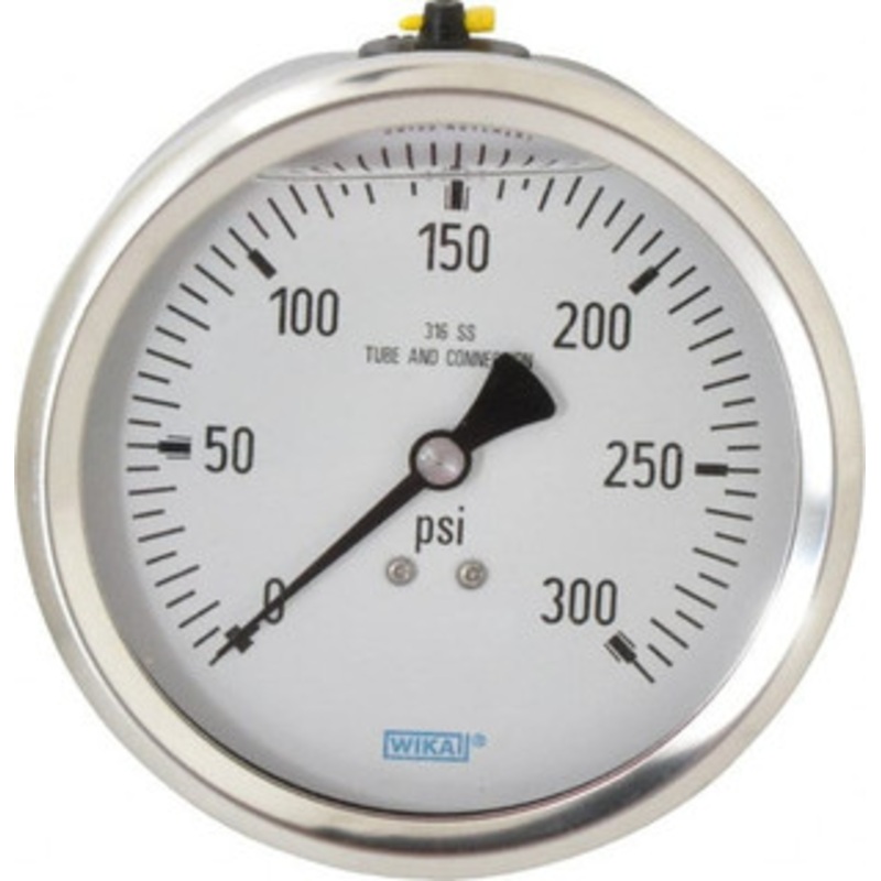 WIKA 4 Dial, 1/2 Thread, 0-300 Scale Range, Pressure Gauge Lower Back Connection Mount, Accurate to 1% of Scale 9831635 – 56455439