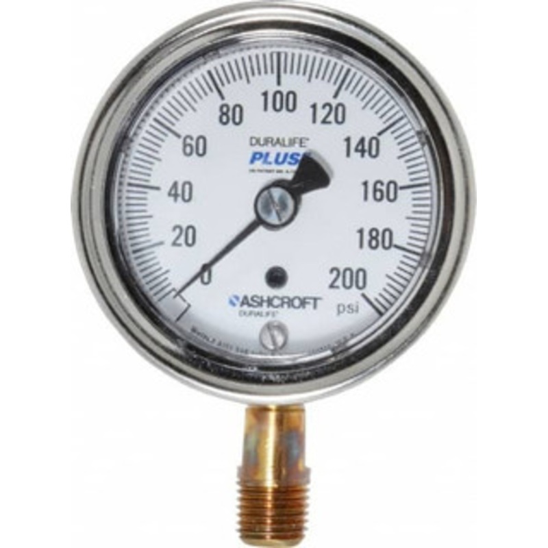 Ashcroft 2-1/2 Dial, 1/4 Thread, 0-200 Scale Range, Pressure Gauge Lower Connection Mount, Accurate to 1% of Scale 94585XLL – 75011650