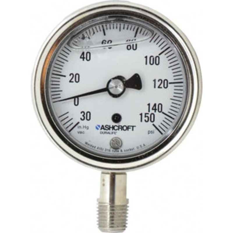 Ashcroft 2-1/2 Dial, 1/4 Thread, 30-0-150 Scale Range, Pressure Gauge Lower Connection Mount, Accurate to 1% of Scale 83217 – 56480635