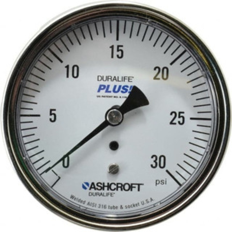 Ashcroft 3-1/2 Dial, 1/4 Thread, 0-30 Scale Range, Pressure Gauge Center Back Connection Mount, Accurate to 1% of Scale 94919XLL – 75011916