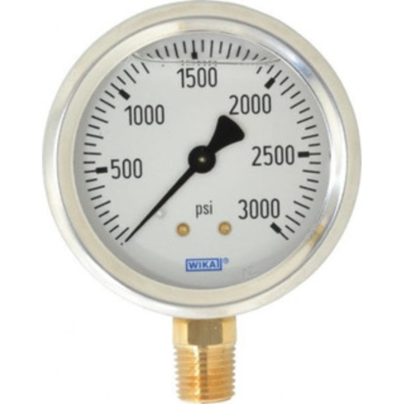 WIKA 2-1/2 Dial, 1/4 Thread, 0-3,000 Scale Range, Pressure Gauge Lower Connection Mount, Accurate to 1.5% of Scale 9767150 – 56453608