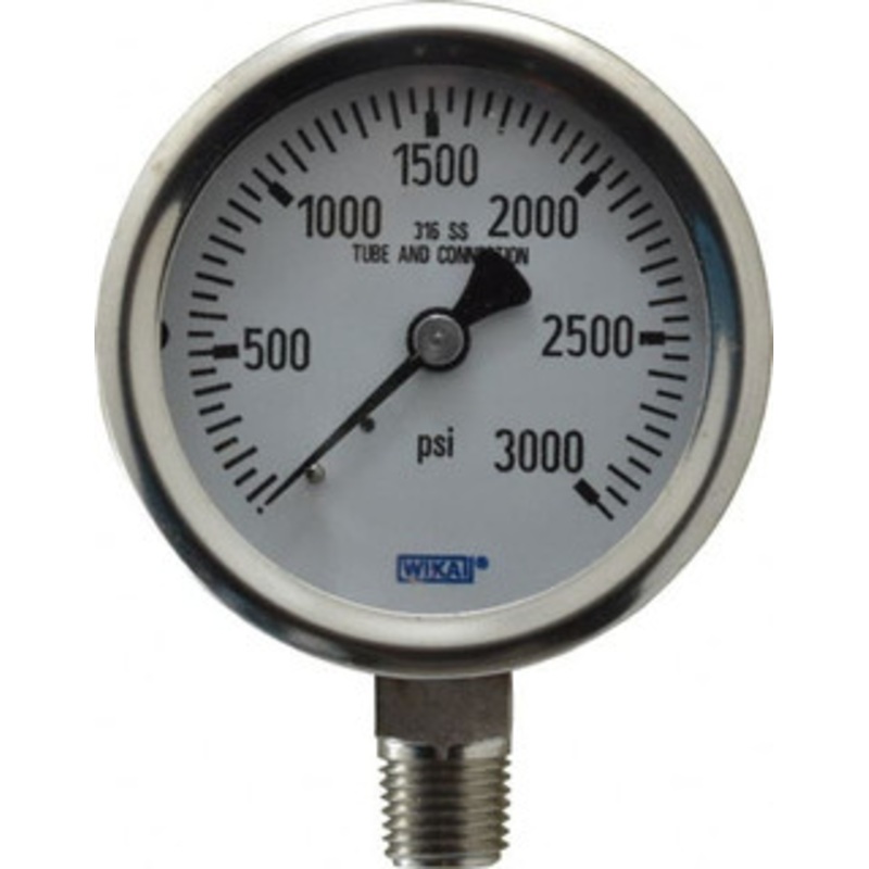 WIKA 2-1/2 Dial, 1/4 Thread, 0-3,000 Scale Range, Pressure Gauge Lower Connection Mount, Accurate to 1.5% of Scale 9768610 – 56452360