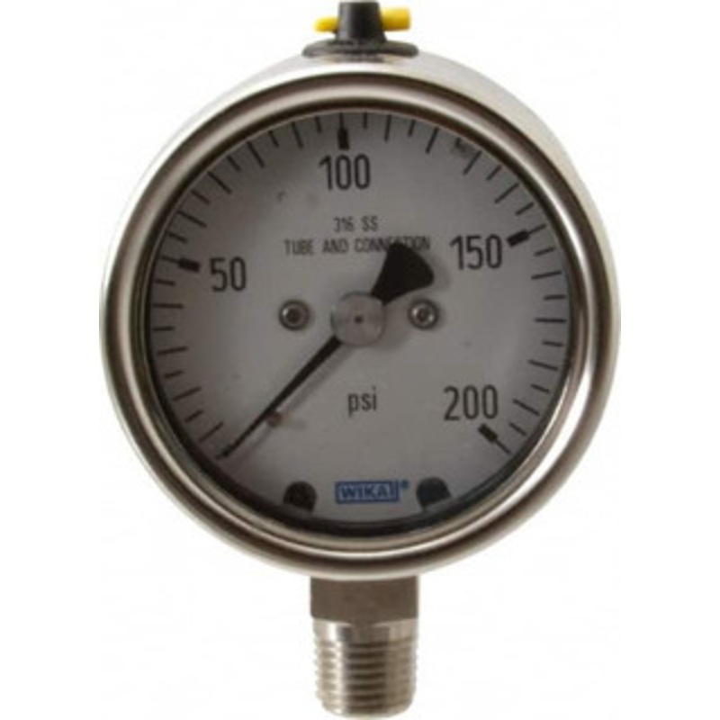 WIKA 2-1/2 Dial, 1/4 Thread, 200 Scale Range, Pressure Gauge Lower Connection Mount, Accurate to 2-1-2% of Scale 9251650 – 63151526