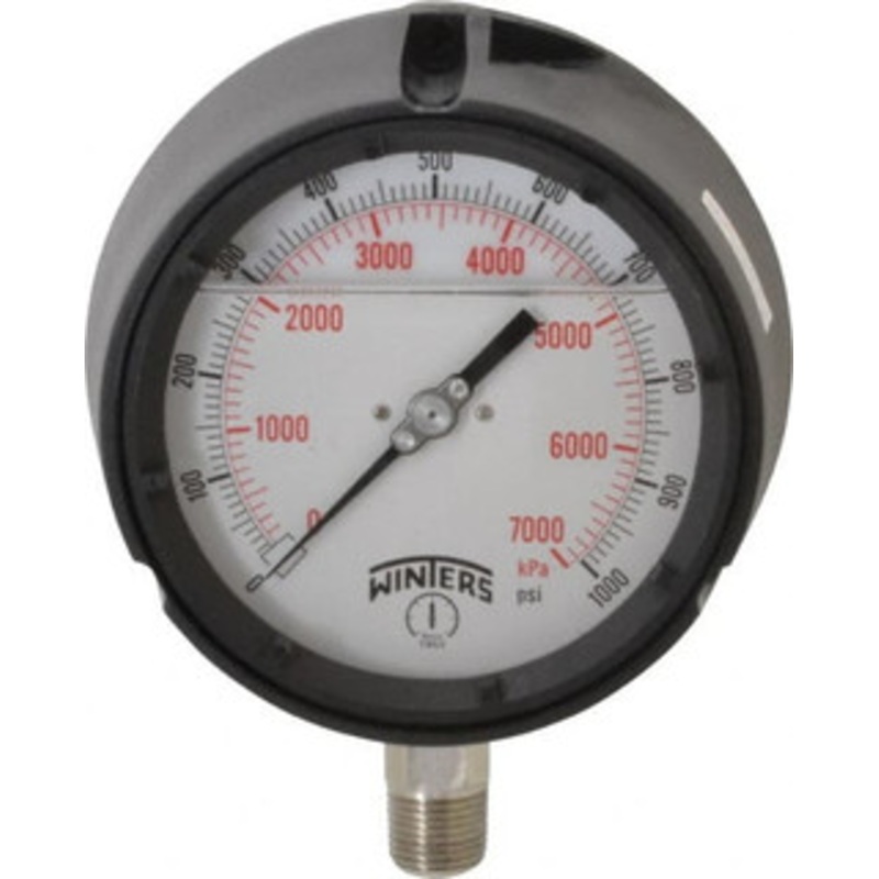 Winters Instruments 4-1/2 Dial, 1/2 Thread, 0-1,000 Scale Range, Pressure Gauge Lower Connection Mount, Accurate to 0.5% of Scale PPC5070-45G – 89906143