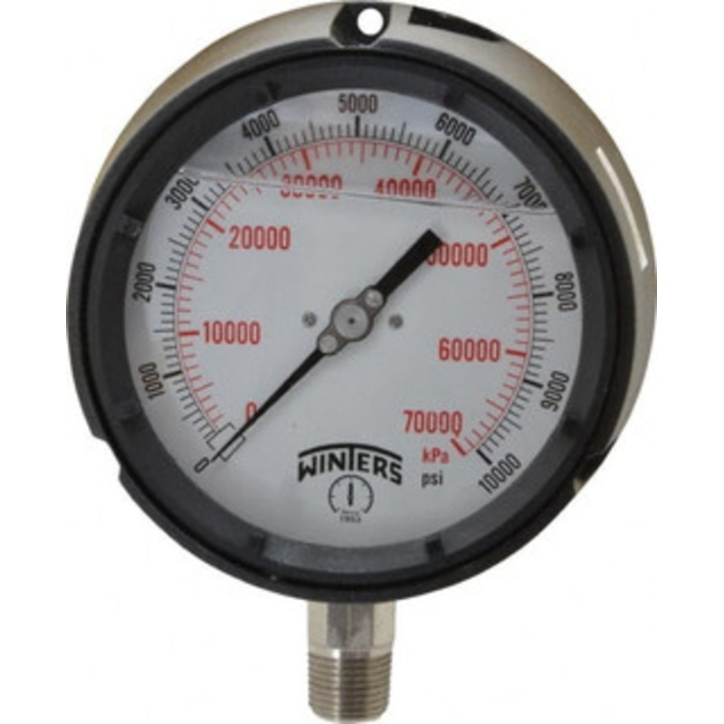 Winters Instruments 4-1/2 Dial, 1/2 Thread, 0-10,000 Scale Range, Pressure Gauge Lower Connection Mount, Accurate to 0.5% of Scale PPC5075-45G – 89906226