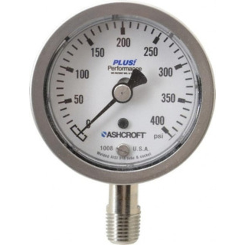 Ashcroft 2-1/2 Dial, 1/4 Thread, 0-400 Scale Range, Pressure Gauge Lower Connection Mount, Accurate to 3-2-3% of Scale 95490XLL – 75013334