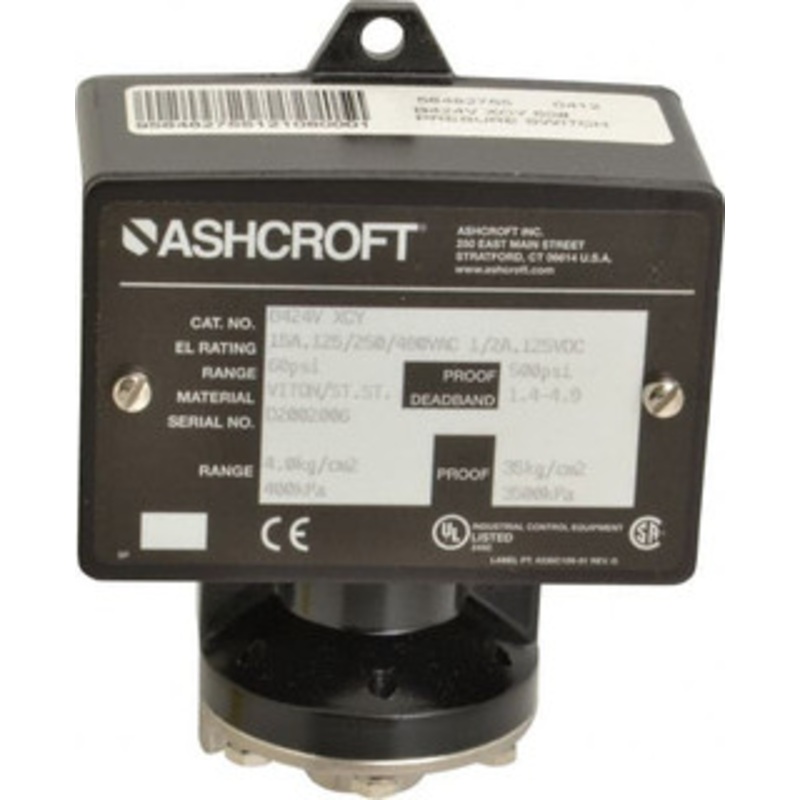 Ashcroft 9 to 60 psi Adjustable Range, 500 Max psi, Watertight Single Setpoint 1/4 Thread B424V 60# – 56482755