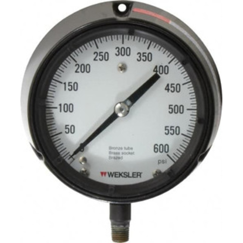 Made in USA 4-1/2 Dial, 1/4 Thread, 0-600 Scale Range, Pressure Gauge Lower Connection Mount, Accurate to 1% of Scale BA142PM4LW – 86494374