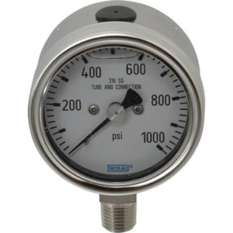 WIKA 2-1/2 Dial, 1/4 Thread, 1,000 Scale Range, Pressure Gauge Lower Connection Mount, Accurate to 2-1-2% of Scale 9251707 – 63151567