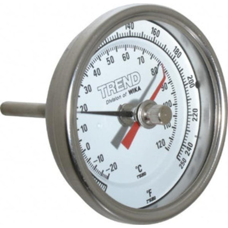 WIKA 2-1/2 Stem, 0 to 250 F Bi-Metal Thermometer Back Connected, 1% Accurate, Stainless Steel 30025A006G4MM – 56442197