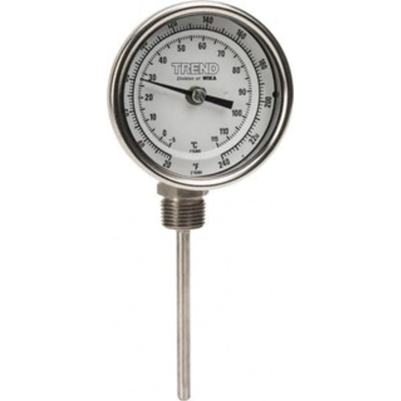 WIKA 4 Stem, 20 to 240 F Bi-Metal Thermometer Bottom Connected, 1% Accurate, Stainless Steel 31040A007G4 – 56431018