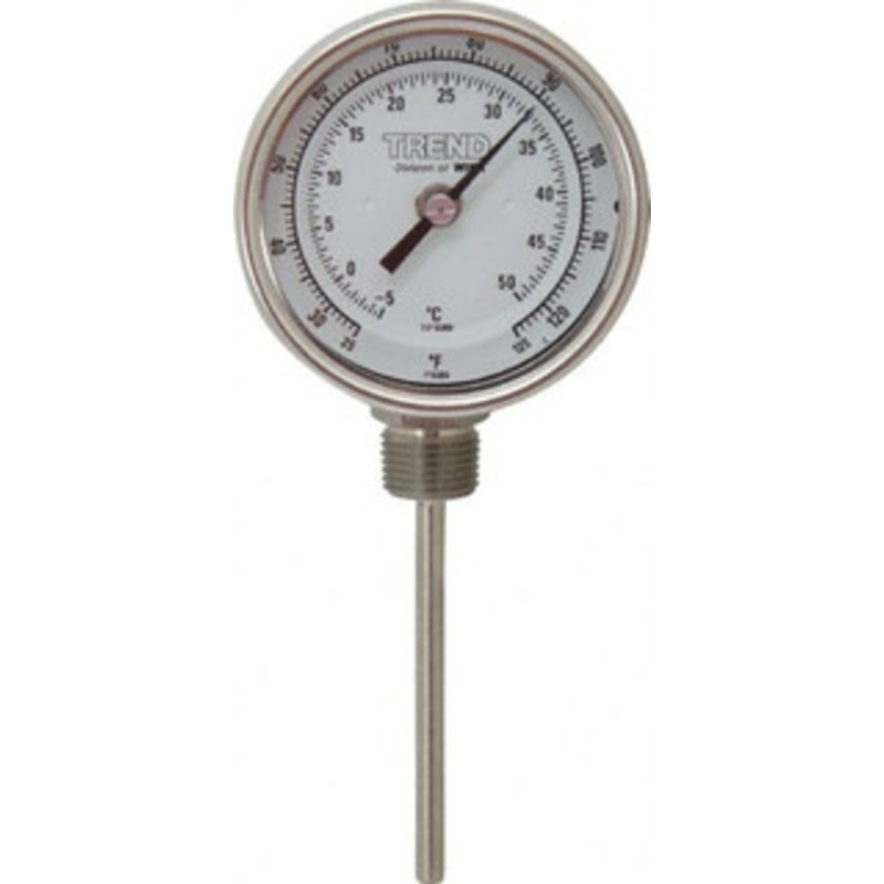 WIKA 4 Stem, 25 to 125 F Bi-Metal Thermometer Bottom Connected, 1% Accurate, Stainless Steel 31040A003G4 – 56430978