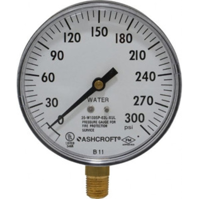 Ashcroft 3-1/2 Dial, 1/4 Thread, 0-300 Scale Range, Pressure Gauge Lower Connection Mount 662876002665 – 56480510