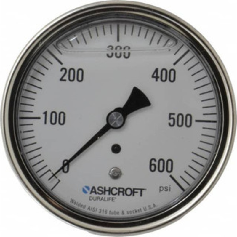 Ashcroft 3-1/2 Dial, 1/4 Thread, 0-600 Scale Range, Pressure Gauge Center Back Connection Mount, Accurate to 1% of Scale 83202 – 56481369