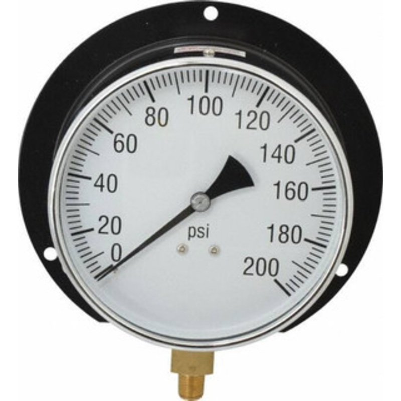 Value Collection 6 Dial, 1/4 Thread, 0-200 Scale Range, Pressure Gauge Lower Connection, Rear Flange Connection Mount, Accurate to 3-2-3% of Scale 115D604G – 56533599