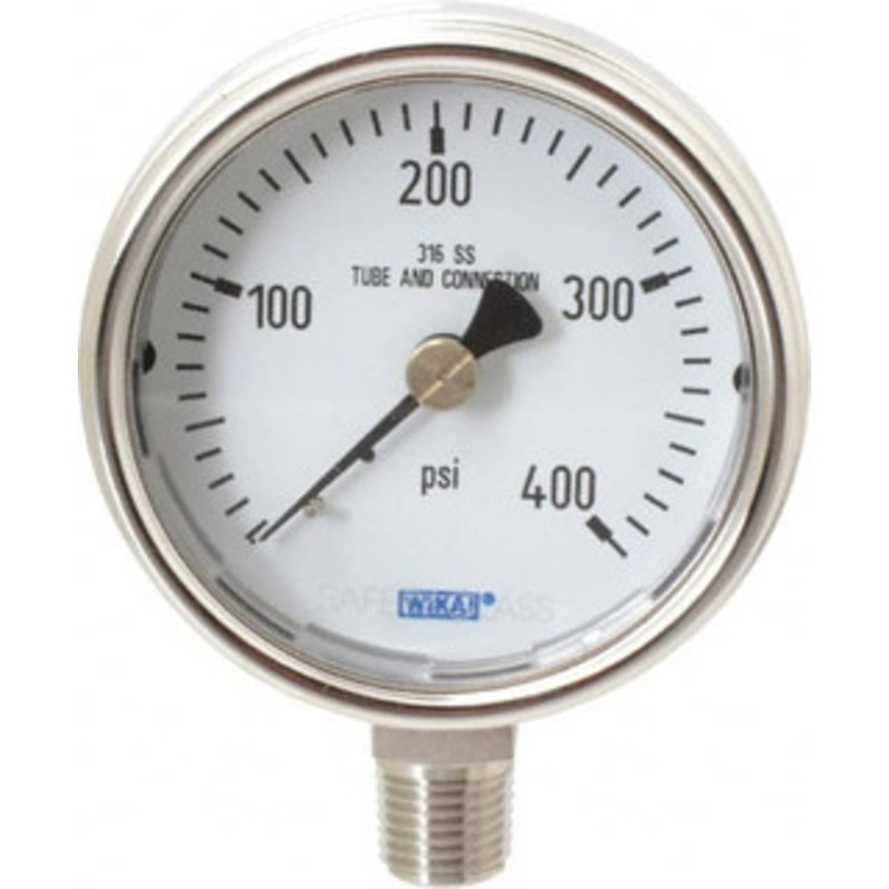 WIKA 2-1/2 Dial, 1/4 Thread, 0-400 Scale Range, Pressure Gauge Lower Connection Mount, Accurate to 2-1-2% of Scale 9744967 – 40083693