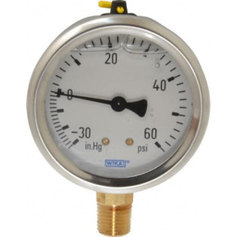 WIKA 2-1/2 Dial, 1/4 Thread, 30-0-60 Scale Range, Pressure Gauge Lower Connection Mount, Accurate to 1.5% of Scale 9767029 – 56453475