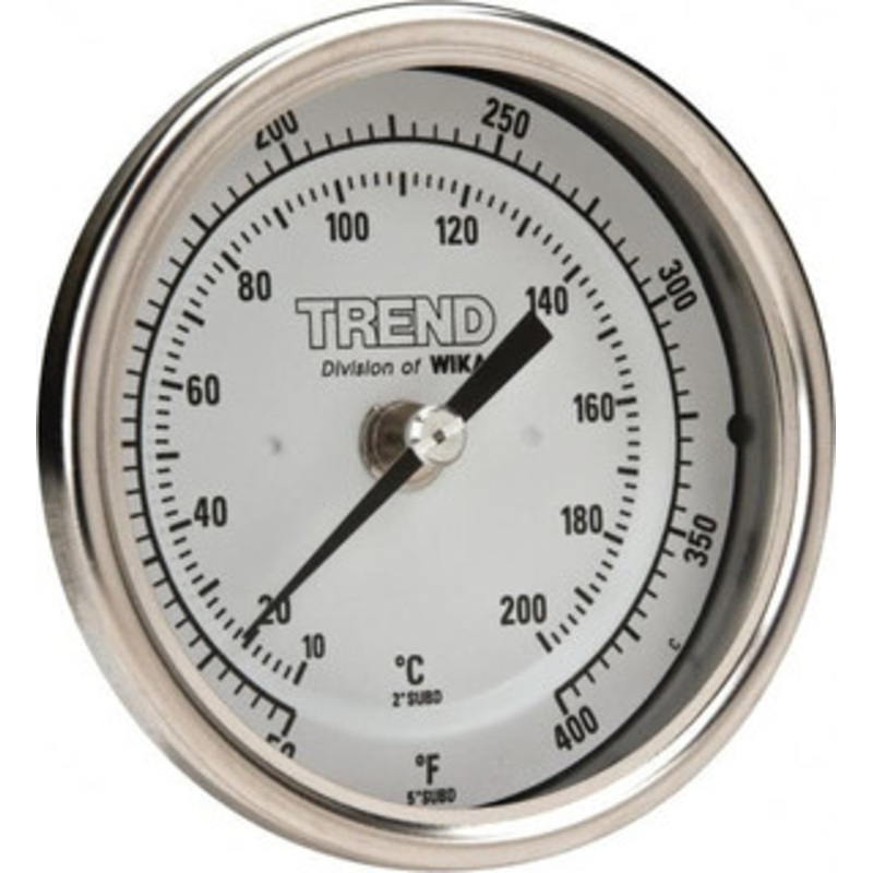 WIKA 2-1/2 Stem, 50 to 400 F Bi-Metal Thermometer Back Connected, 1% Accurate, Stainless Steel 30025A009G4 – 56426505