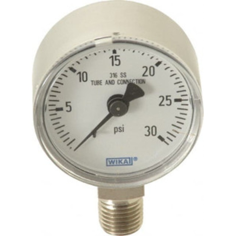 WIKA 2 Dial, 1/4 Thread, 0-30 Scale Range, Pressure Gauge Lower Connection Mount, Accurate to 2.5% of Scale 9118039 – 56451842