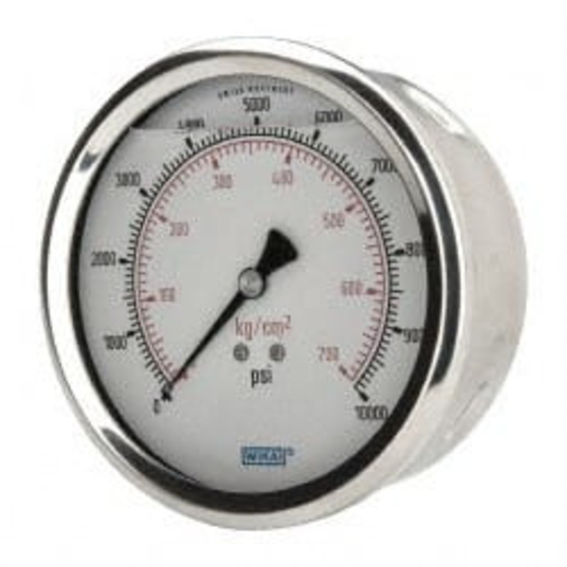 WIKA 4 Dial, 1/4 Thread, 0-10,000 Scale Range, Pressure Gauge Lower Back Connection Mount, Accurate to 1% of Scale 9694361 – 56454341