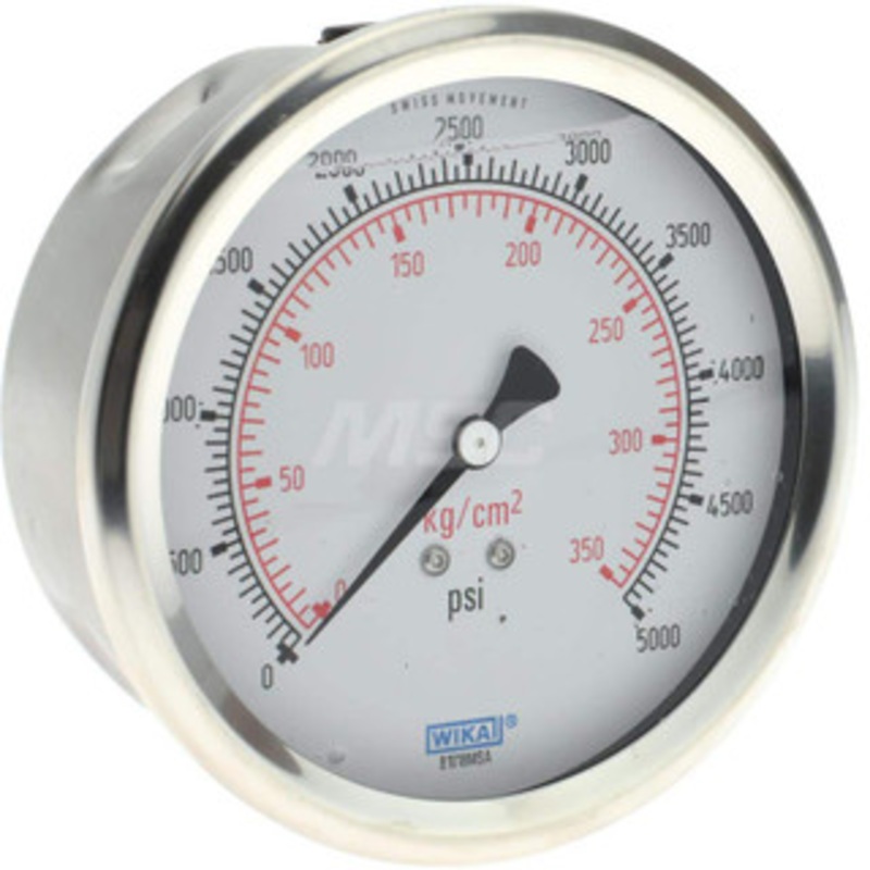 WIKA 4 Dial, 1/4 Thread, 0-5,000 Scale Range, Pressure Gauge Lower Back Connection Mount, Accurate to 1% of Scale 9694353 – 56454333