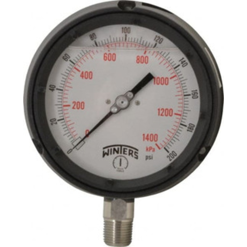 Winters Instruments 4-1/2 Dial, 1/2 Thread, 0-200 Scale Range, Pressure Gauge Lower Connection Mount, Accurate to 0.5% of Scale PPC5066-G. – 89906069