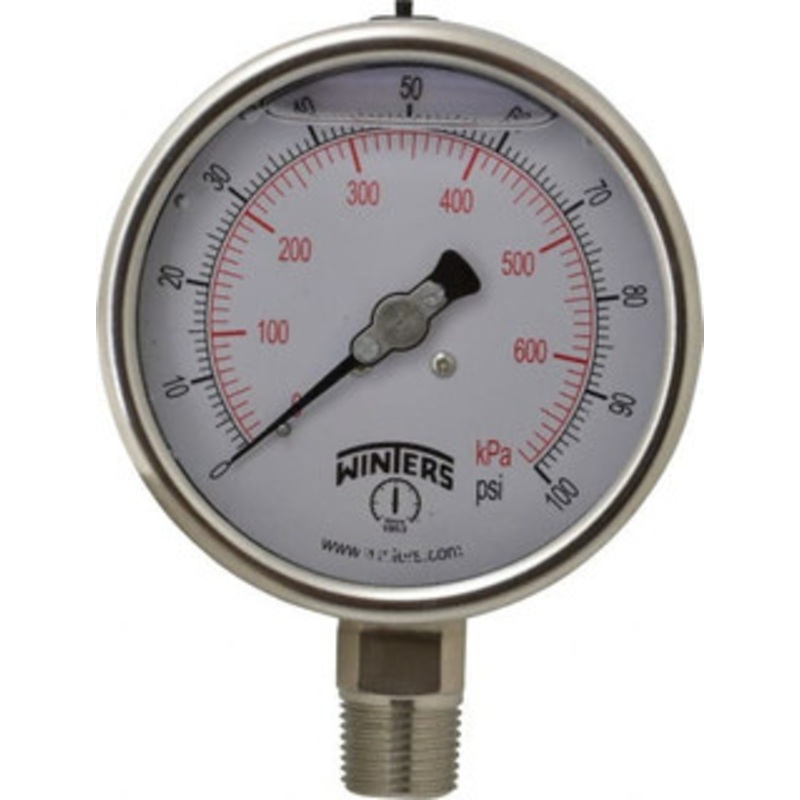 Winters Instruments 4 Dial, 1/2 Thread, 0-100 Scale Range, Pressure Gauge Lower Connection Mount, Accurate to 1% of Scale PSC266-1/2G – 55193221