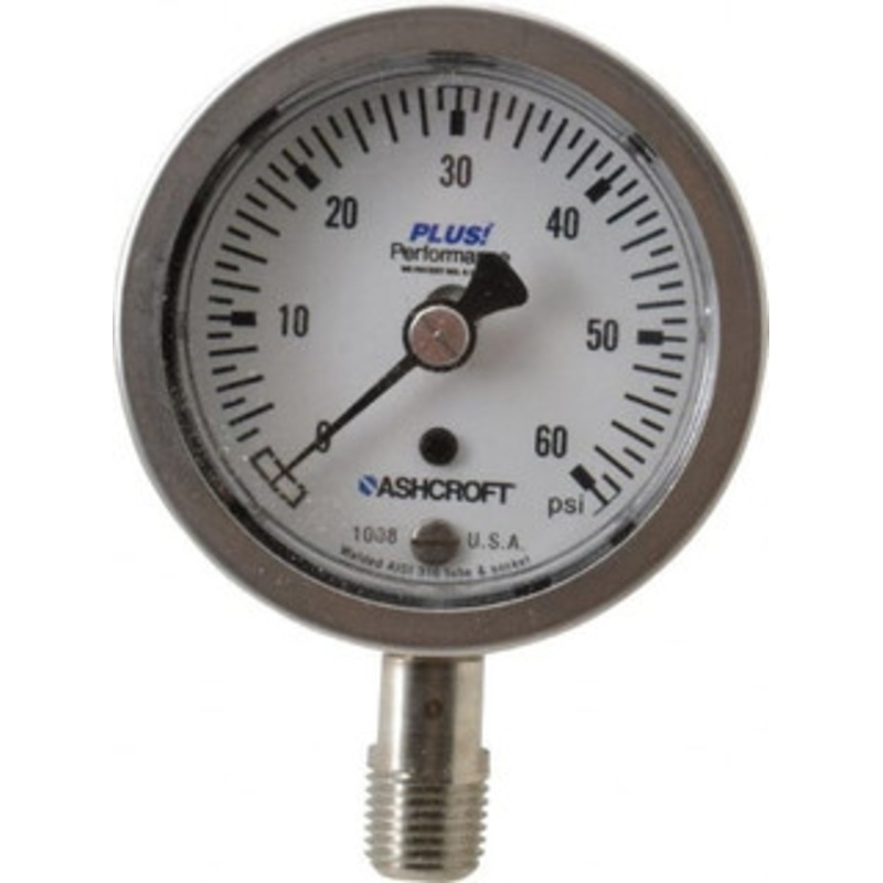 Ashcroft 2-1/2 Dial, 1/4 Thread, 0-60 Scale Range, Pressure Gauge Lower Connection Mount, Accurate to 3-2-3% of Scale 95485XLL – 75013284