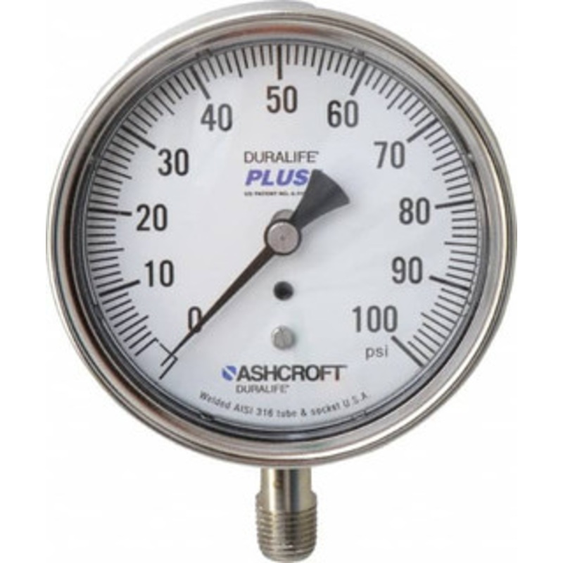 Ashcroft 3-1/2 Dial, 1/4 Thread, 0-100 Scale Range, Pressure Gauge Lower Connection Mount, Accurate to 1% of Scale 94338XLL – 75011452
