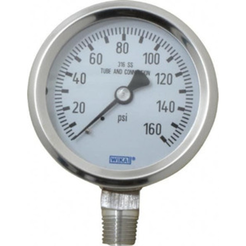 WIKA 2-1/2 Dial, 1/4 Thread, 0-160 Scale Range, Pressure Gauge Lower Connection Mount, Accurate to 1.5% of Scale 9768696 – 56452287